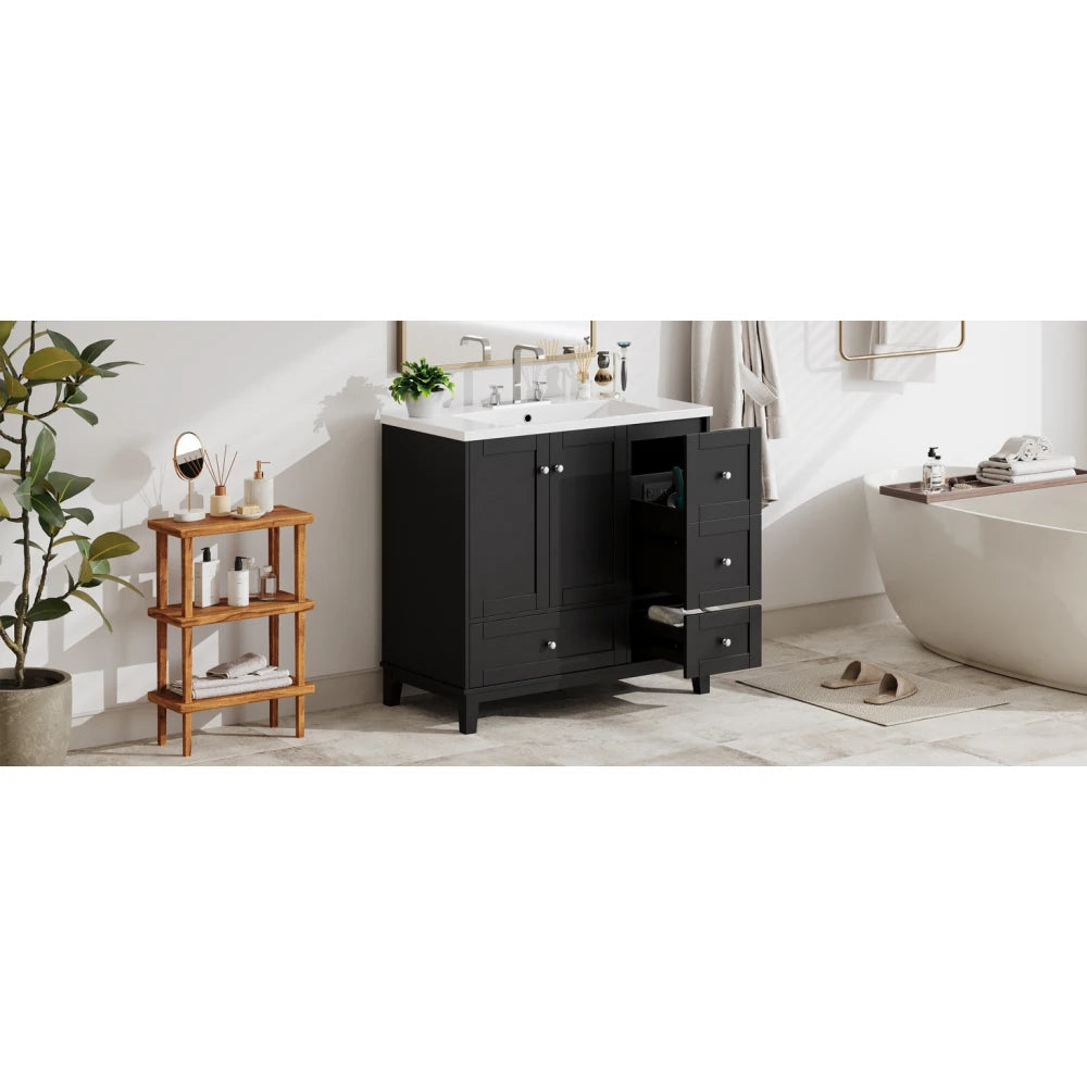 36 Inch Modern Bathroom Vanity with USB Charging and Ample Storage