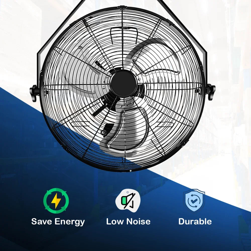 Black Industrial Wall Mount Fan High Velocity 3 Speed Quiet Air Circulation