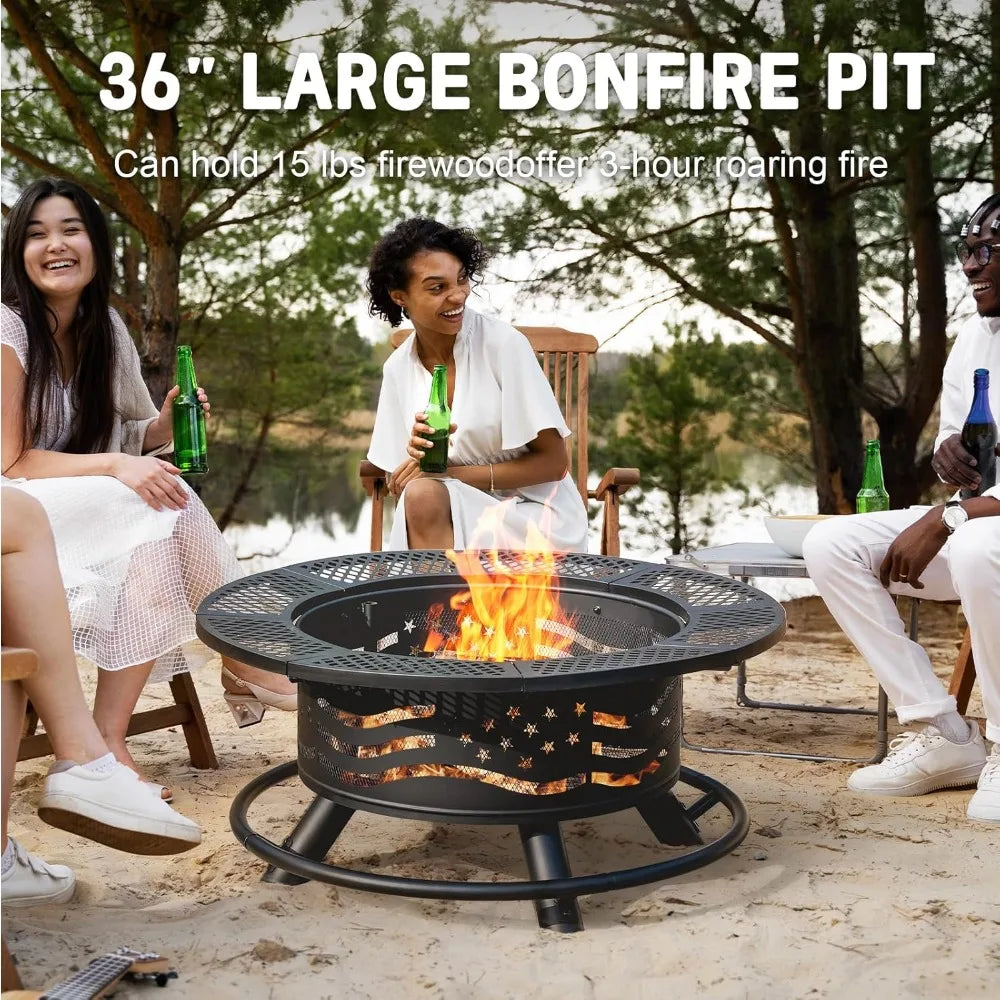 36 Inch Fire Pit with Cooking Grates Outdoor Wood Burning BBQ Grill