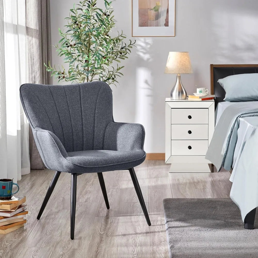 Modern Elegant Accent Chair Linen Fabric Armchair for Living Room Bedroom