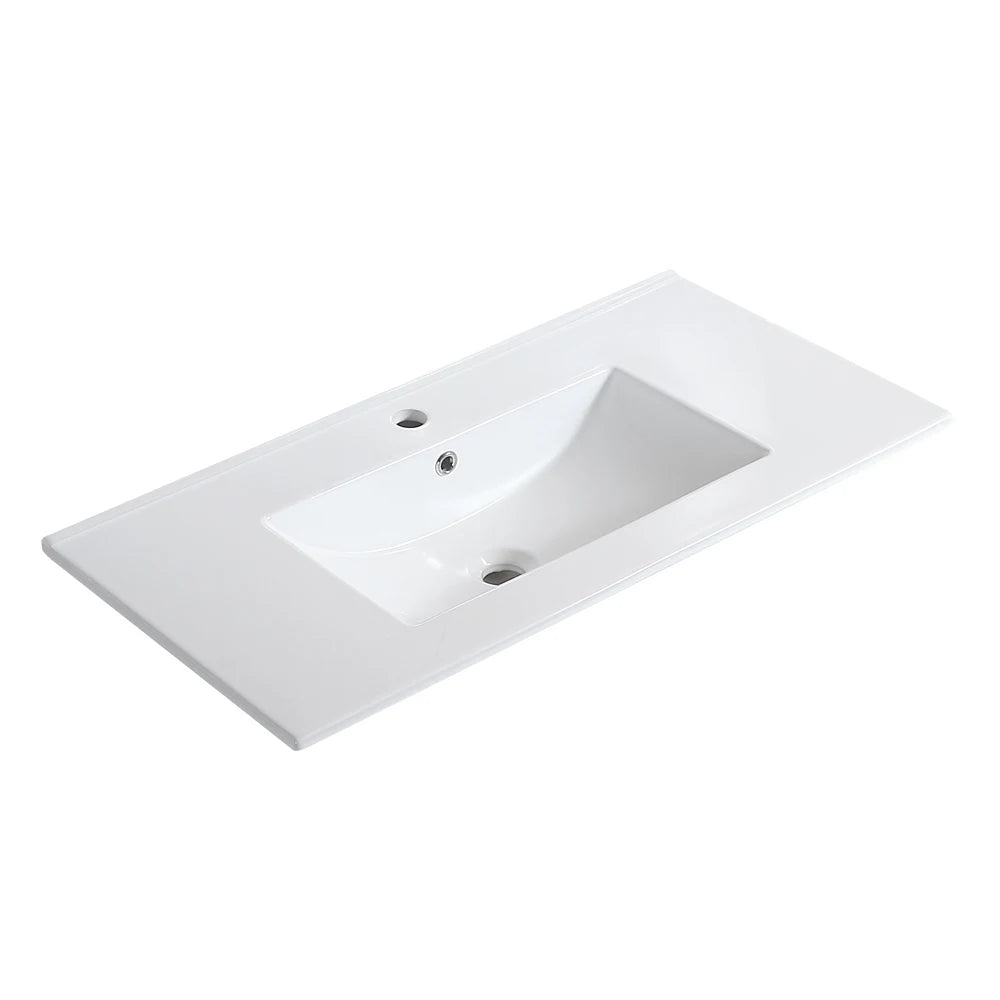 36 Inch Bathroom Vanity with Ceramic Basin Rattan Storage Cabinet