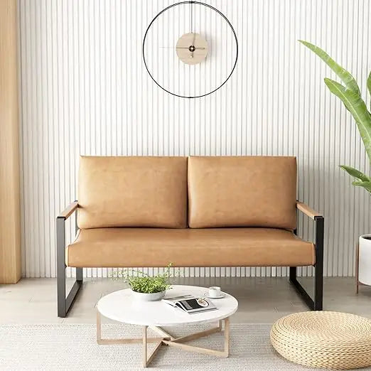 Ljustra Faux Leather Loveseat Sofa Mid-Century Modern 2 Seat Couch