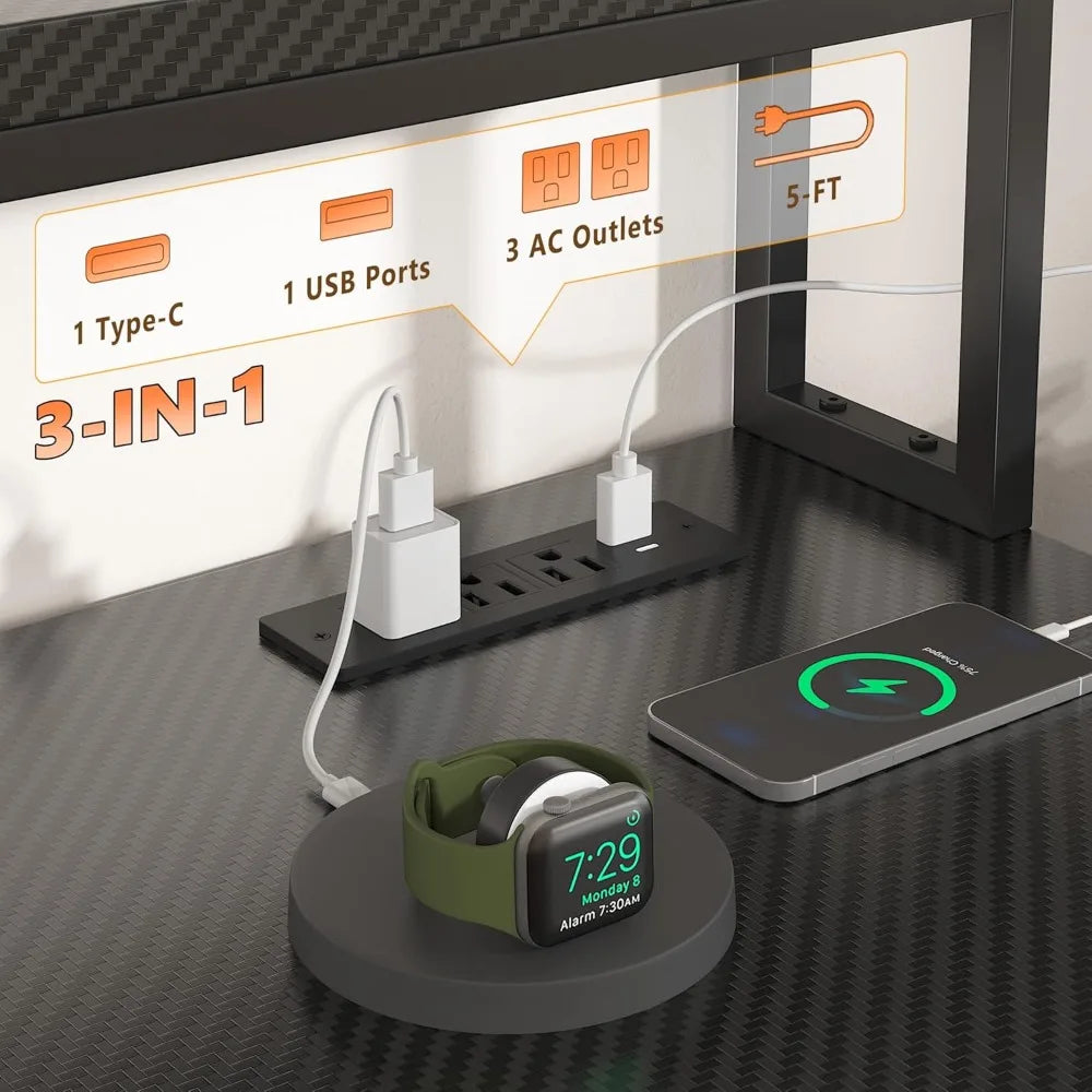 L Shaped Gaming Desk with LED Lights and 3 Drawers Reversible Workstation