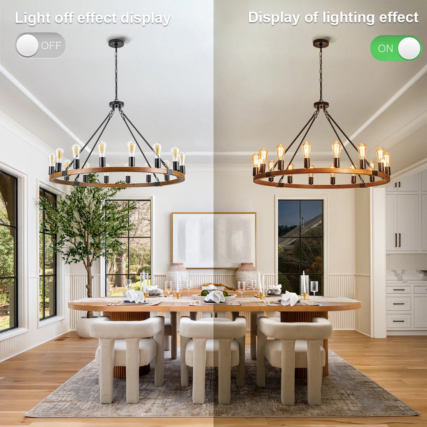 Wood Wagon Wheel Chandelier Rustic Farmhouse 16-Light Pendant Light