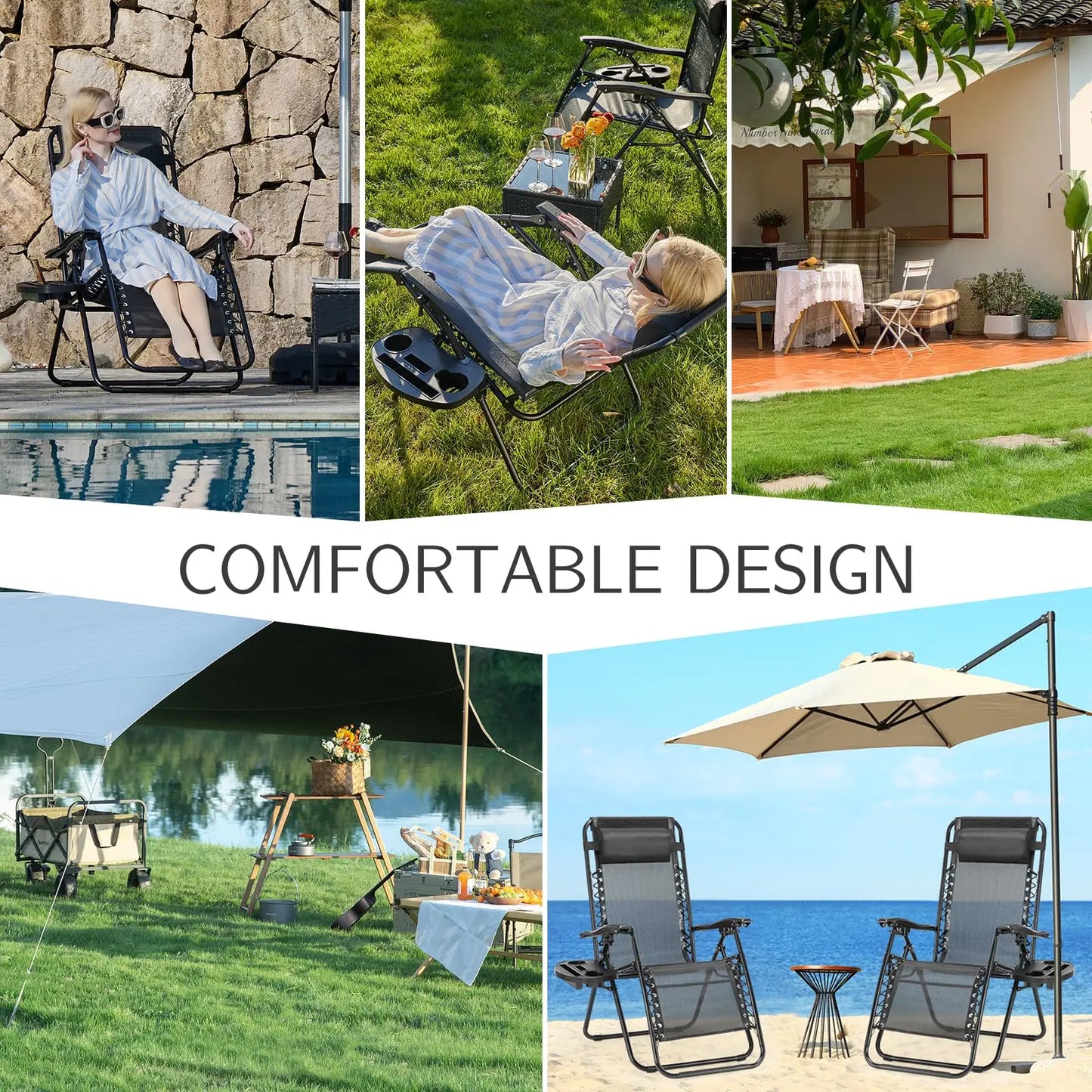 Portable Zero Gravity Recliner Camping Lounge Chair Set of 2