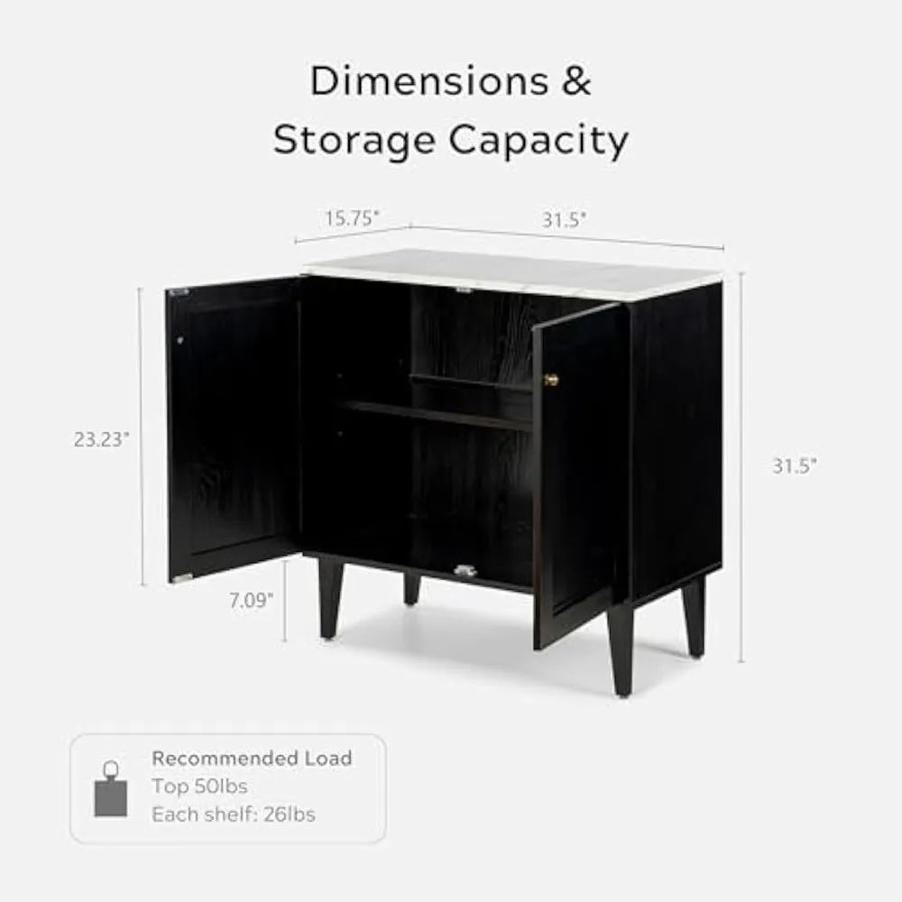 Ljustra Modern Sideboard Buffet Cabinet Faux Marble Top Adjustable Shelves