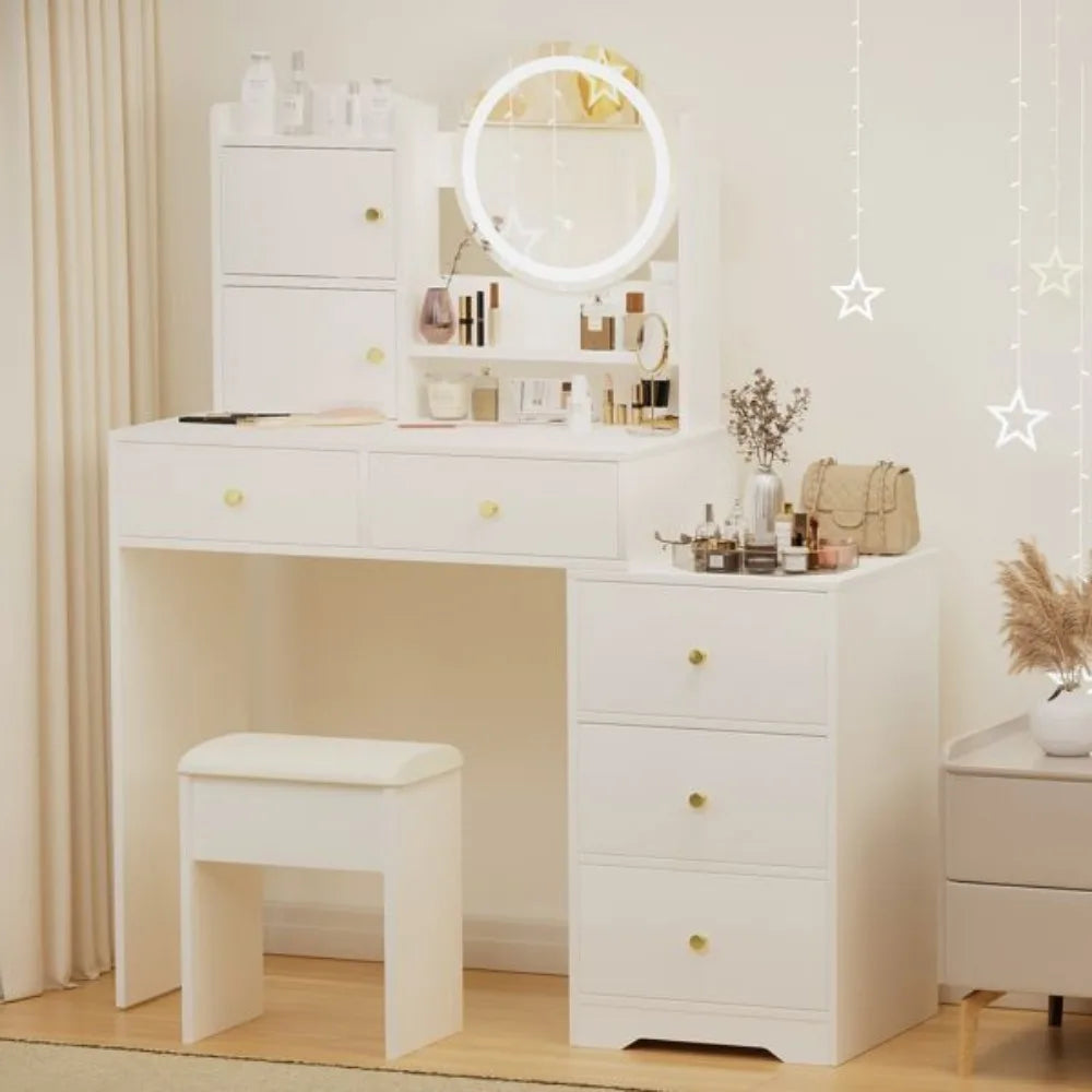 Ljustra Vanity Desk with Mirror Lights Adjustable Brightness Makeup Table