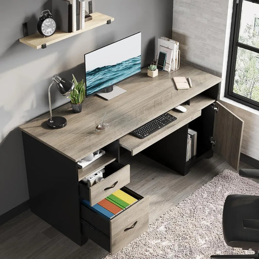 Ljustra 59 Inch Executive Desk with 2 Drawers Industrial Wood Design
