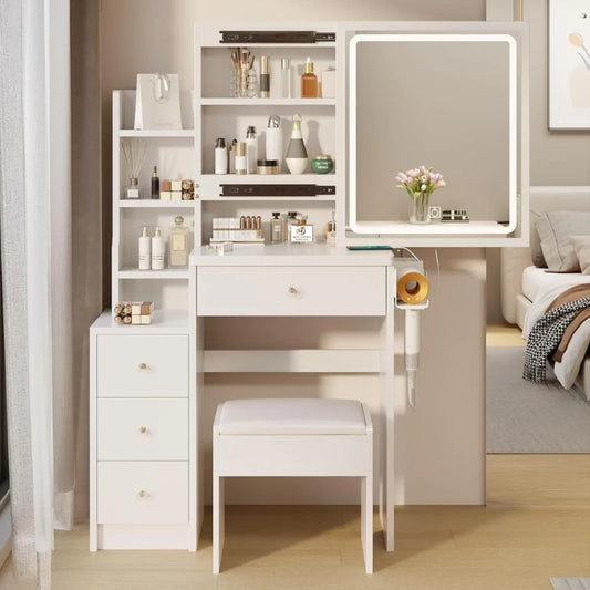 Ball & Cast Vanity Desk with LED Lights 4 Drawers Sliding Mirror