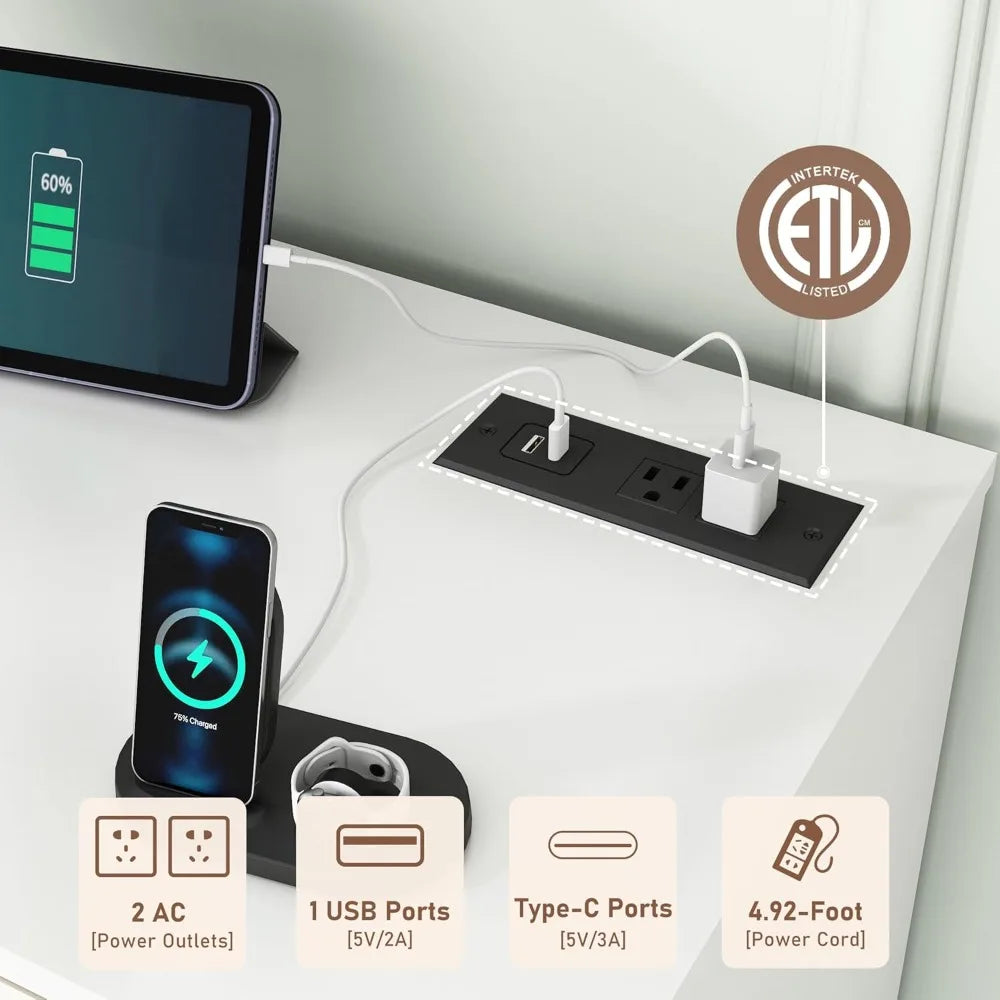 12 Drawer Dresser with Power Outlet LED Lights Storage Chest