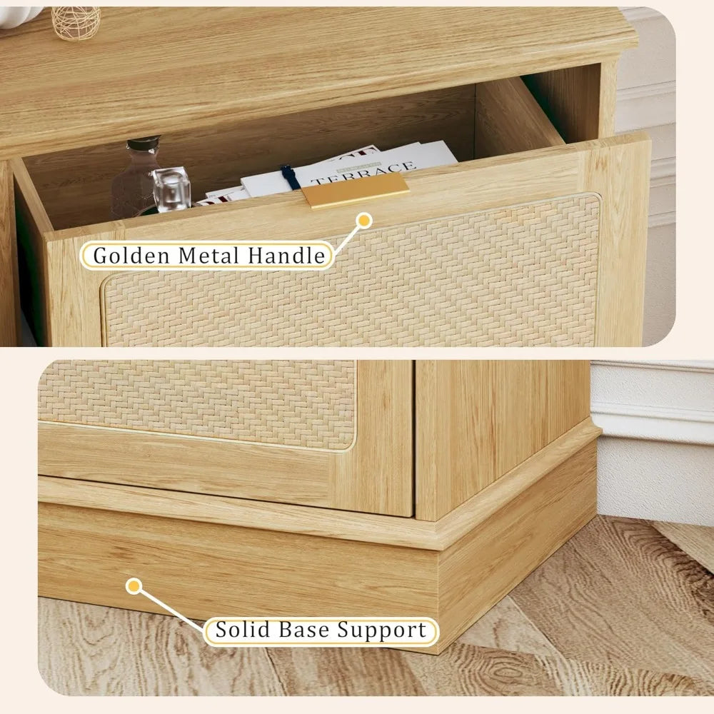 9 Drawer Dresser Rattan Chest of Drawers Large TV Stand Boho Style