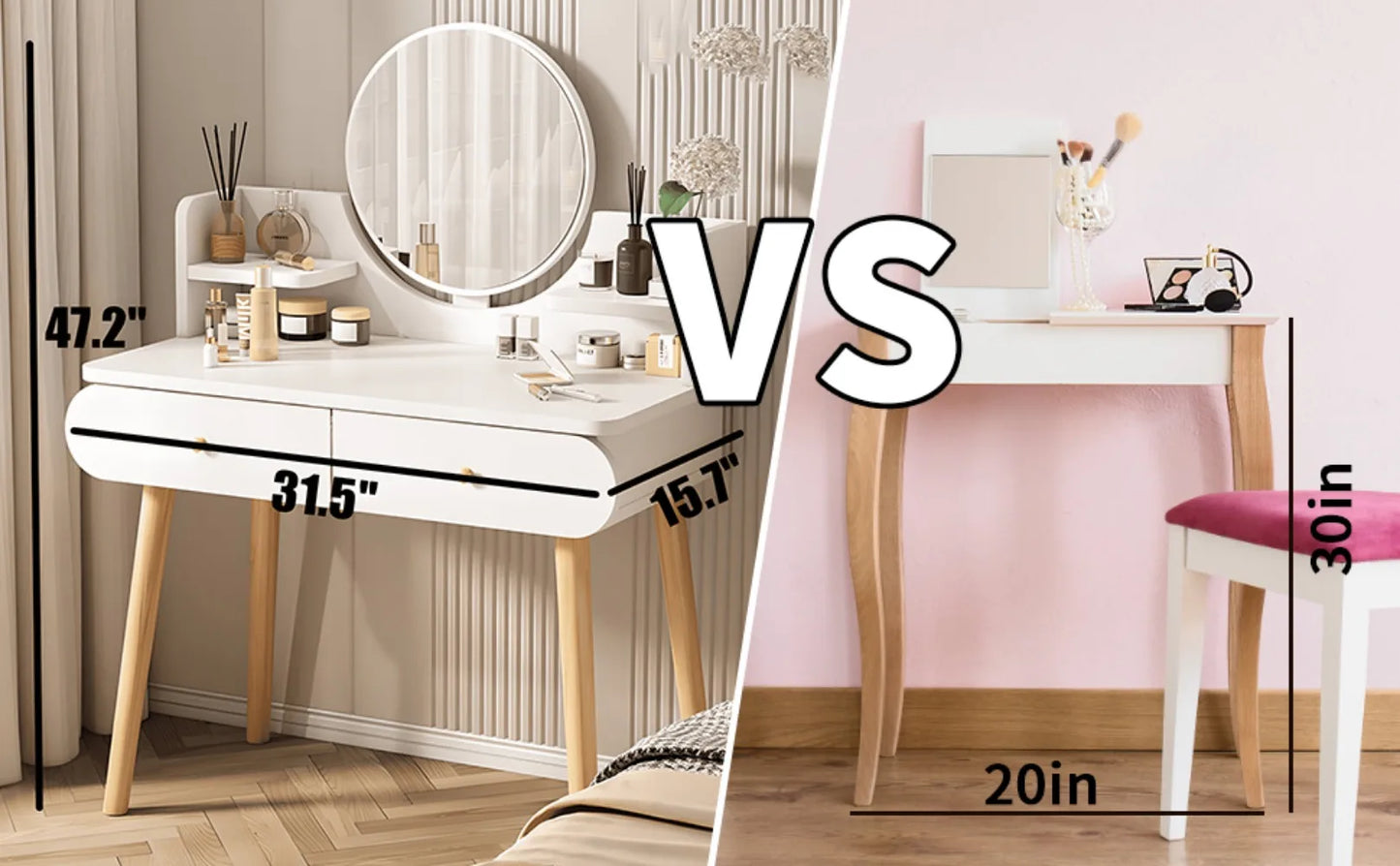 Luxury Vanity Makeup Table with Mirror Compact Organizer for Storage