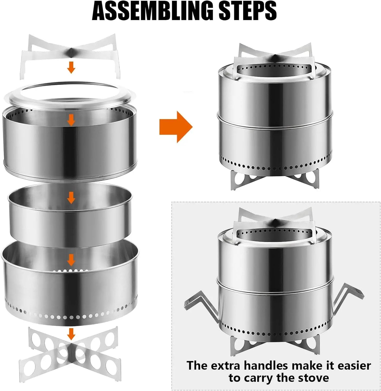 19 Inch Smokeless Fire Pit Stainless Steel Wood Burning Outdoor Fireplace