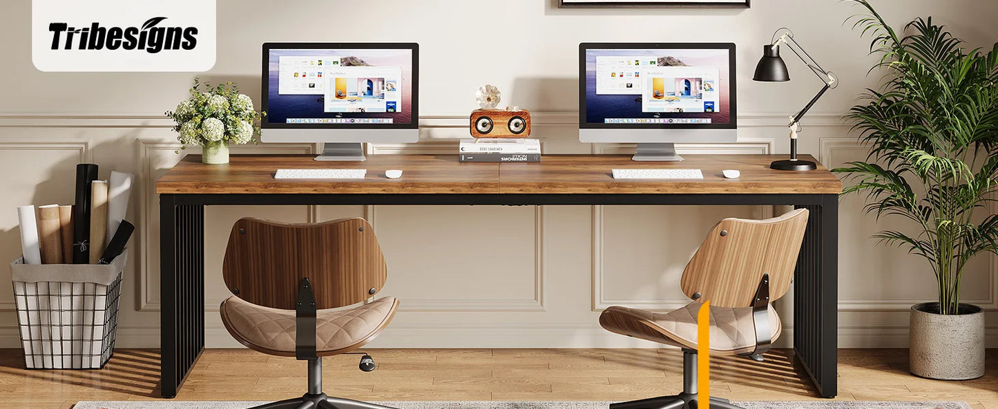 Ljustra 78 Inch Modern Office Desk Two Person Workstation Industrial Style