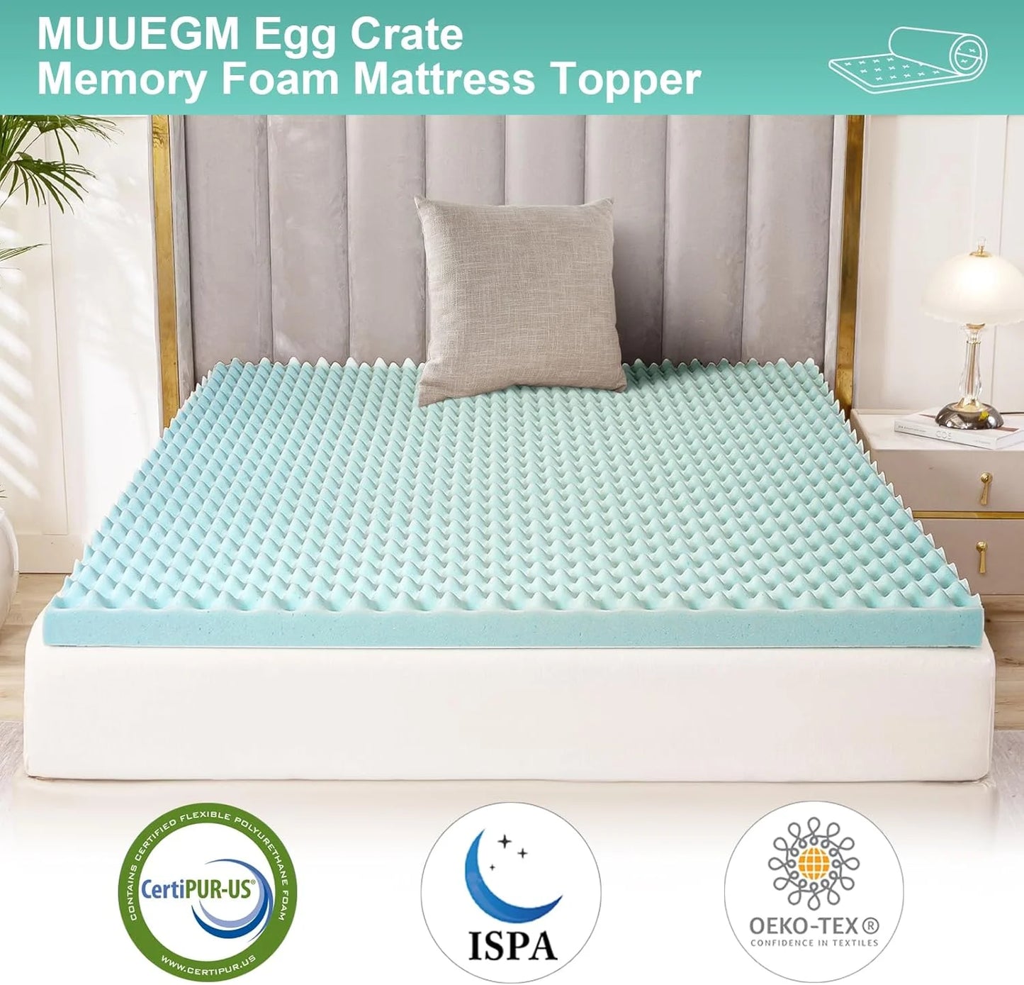 Ljustra 3 Inch Memory Foam Mattress Liner Cooling Pad for Comfort Relief