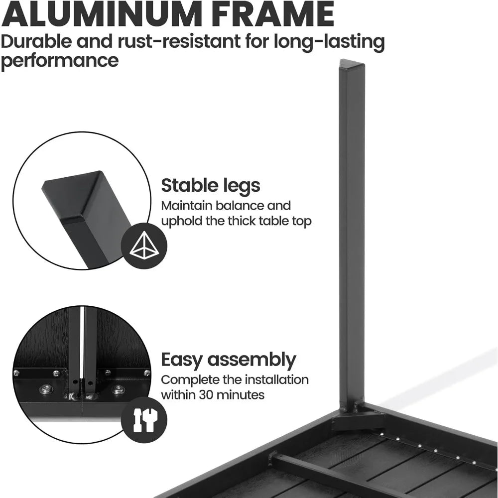 Outdoor Dining Table for 6 Rectangular Aluminum Patio Table with Umbrella Hole