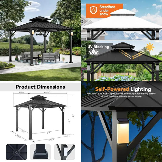 10x10 Modern Hardtop Gazebo with Metal Structure and LED Lights