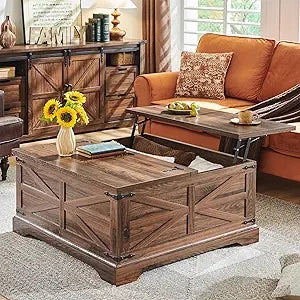 Farmhouse Lift Top Coffee Table with Hidden Storage Rustic Design