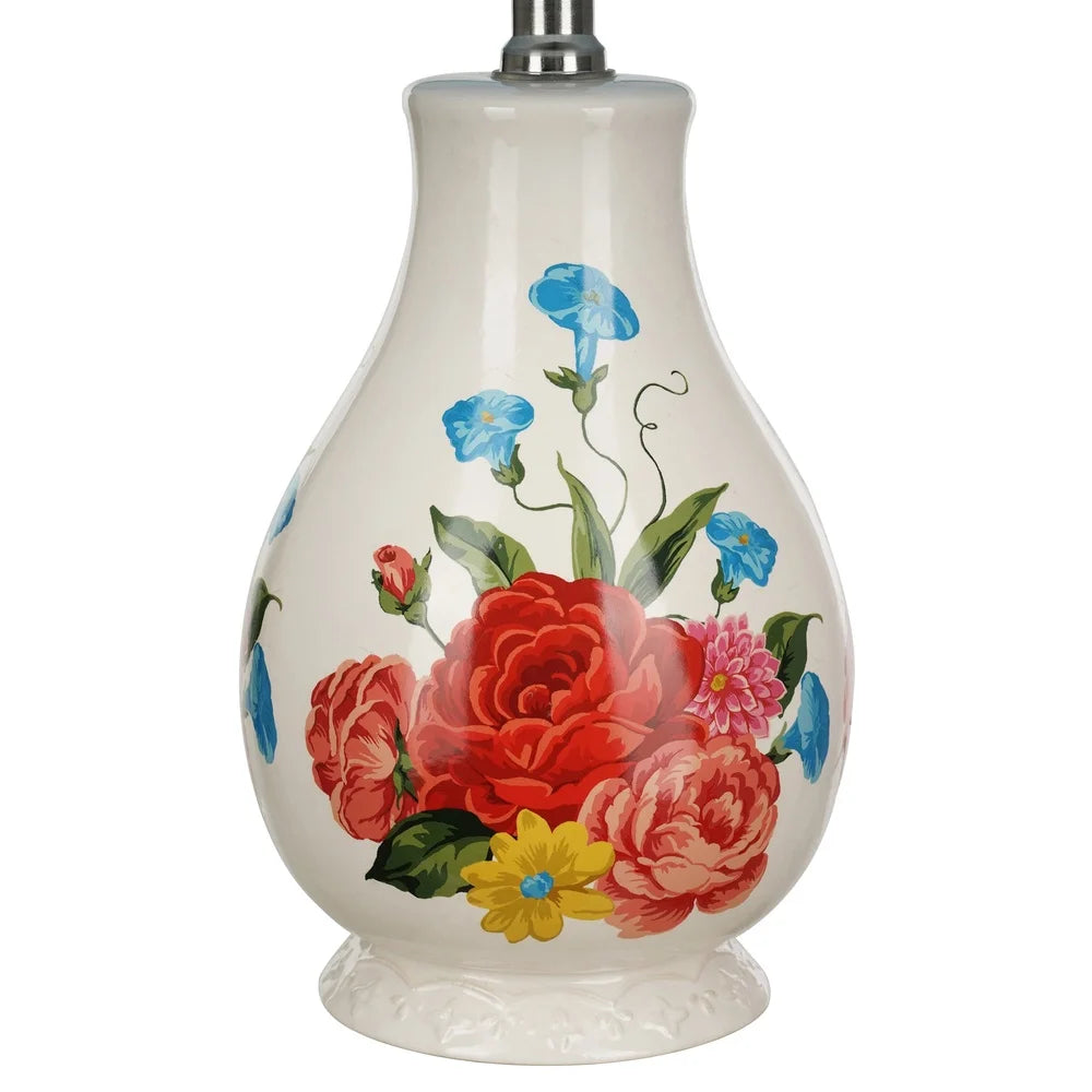 Ceramic Floral Design Table Lamp Energy Efficient Rustic Home Decor