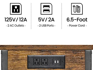 Shaped End Table Set of 2 with Charging Station USB Ports Storage Bag