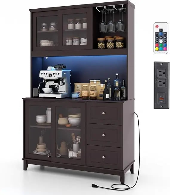 73 Inch Kitchen Pantry Storage Cabinet Buffet Hutch with Power Outlets