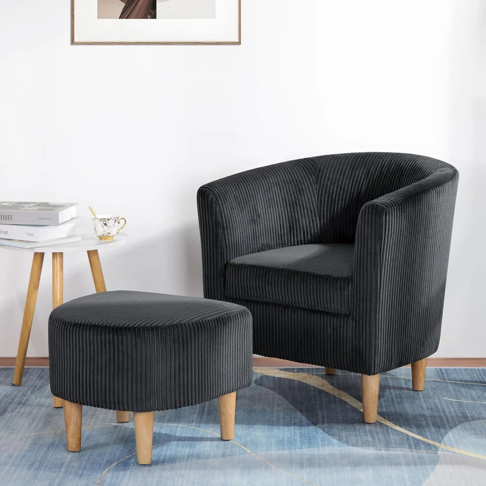 Accent Chair with Ottoman Mid Century Modern Barrel Comfy Living Room Chair