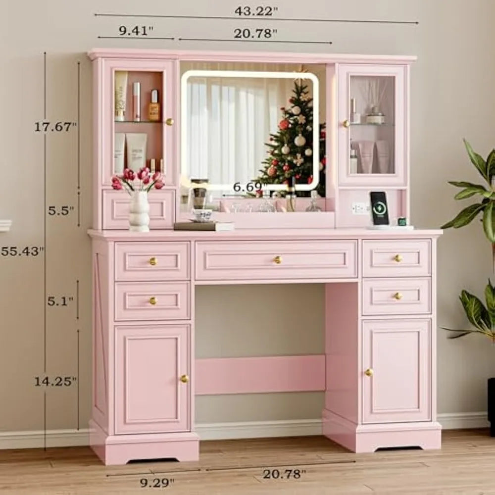 Large LED Makeup Vanity Desk with 3 Color Modes and USB Ports