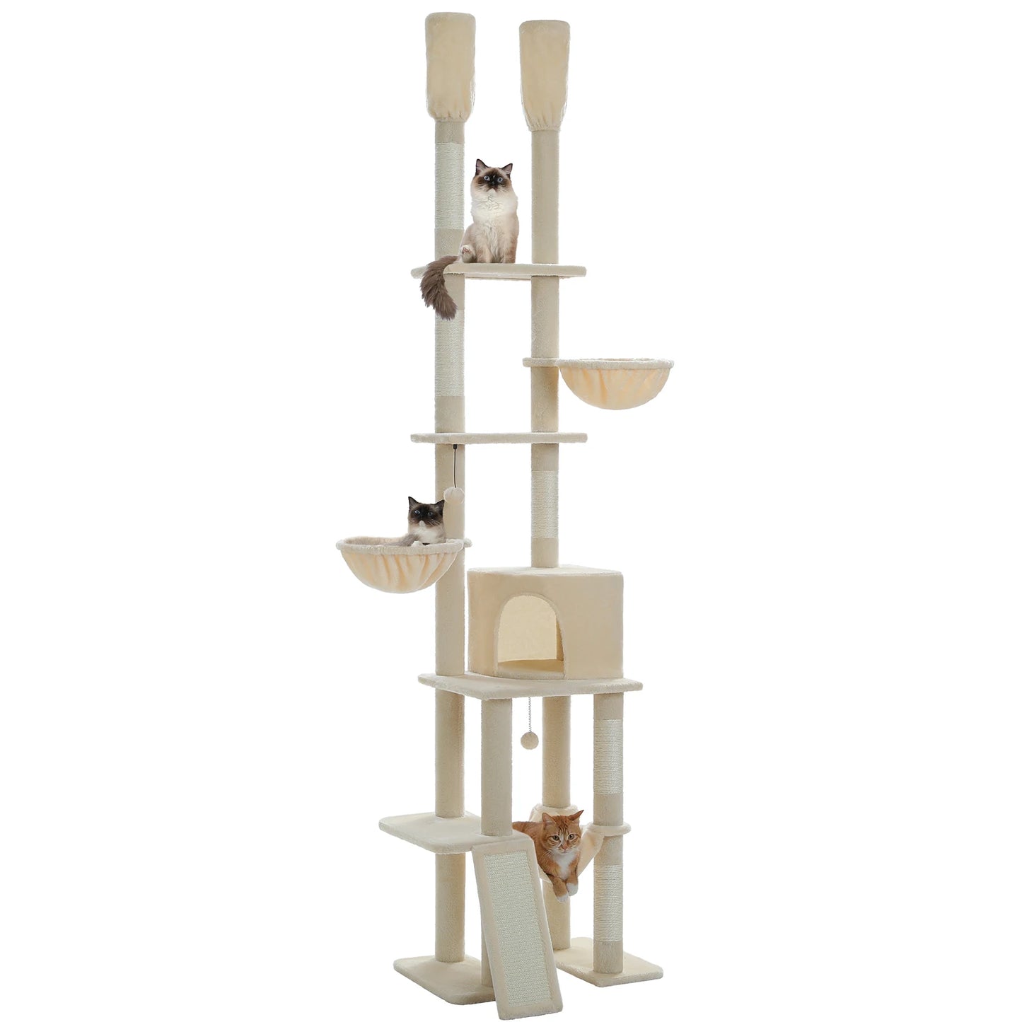 Cactus Cat Tree Floor to Ceiling Cat Tower 7 Tiers with Hammocks and Scratching Posts