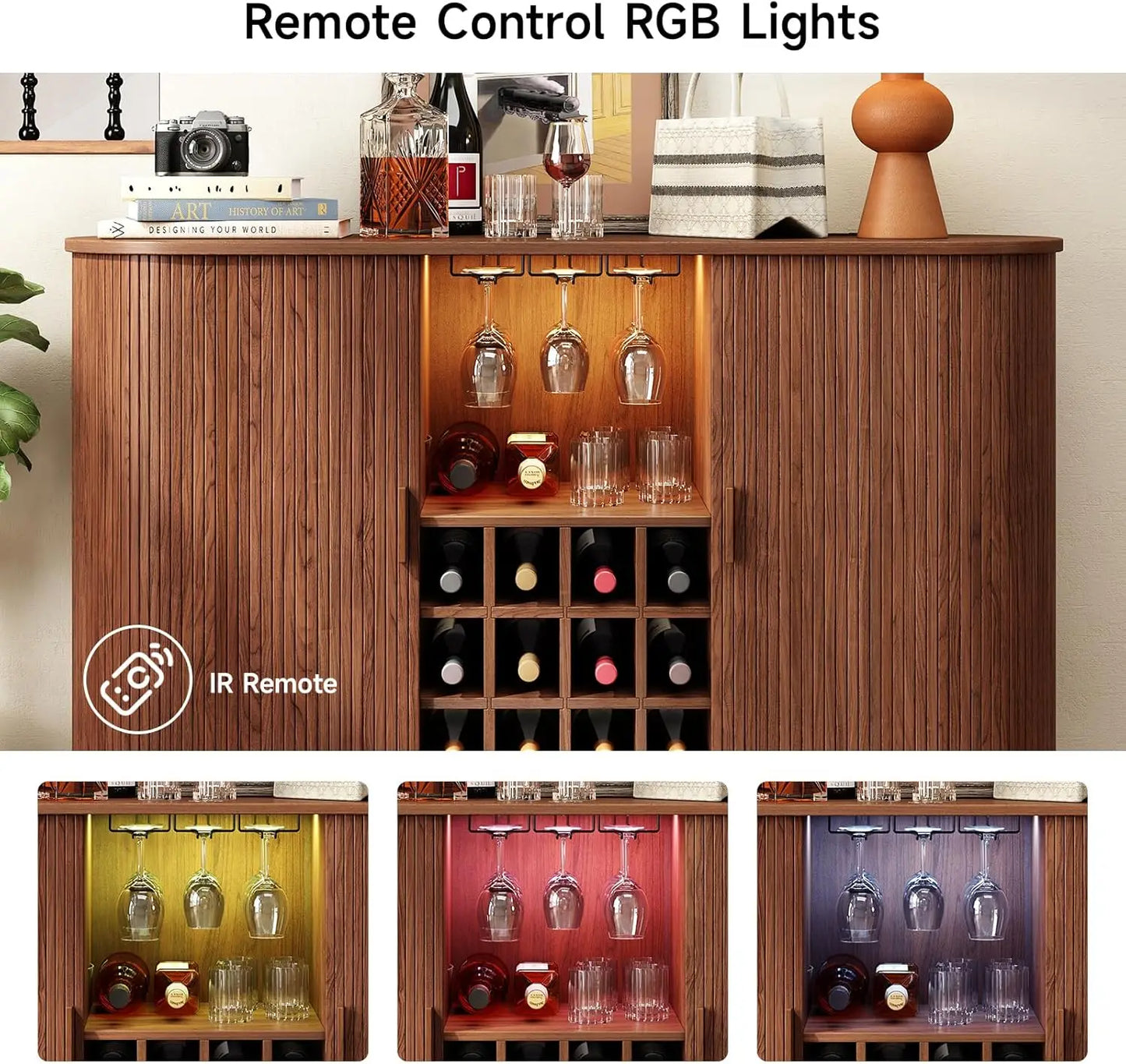 55" Wine Bar Cabinet LED Light Modern Liquor Whiskey Coffee Station