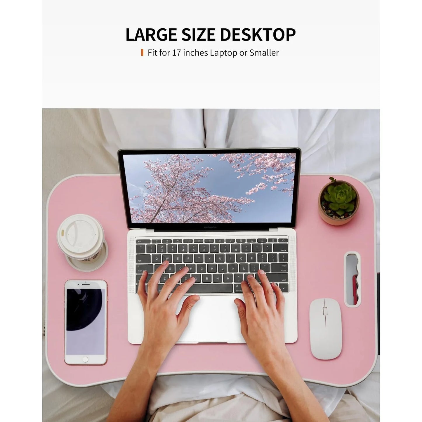 Portable Laptop Table with Cup Holder Tablet Slot and Carry Handle