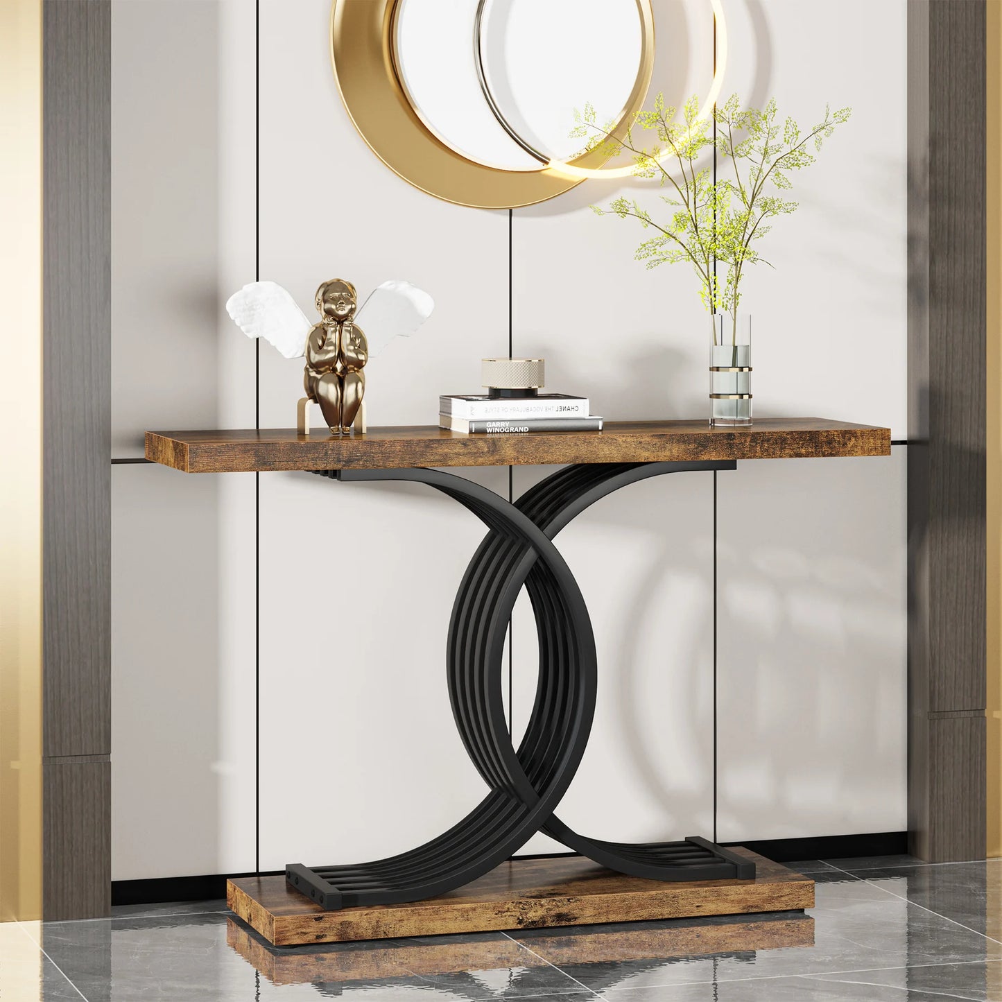 Ljustra Modern 39-Inch Console Table Faux Marble Gold Metal Legs