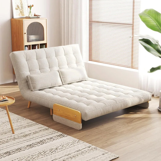 Convertible Sleeper Chair Bed 3-in-1 Futon Sofa w/ Arms & Pillow Linen Couch