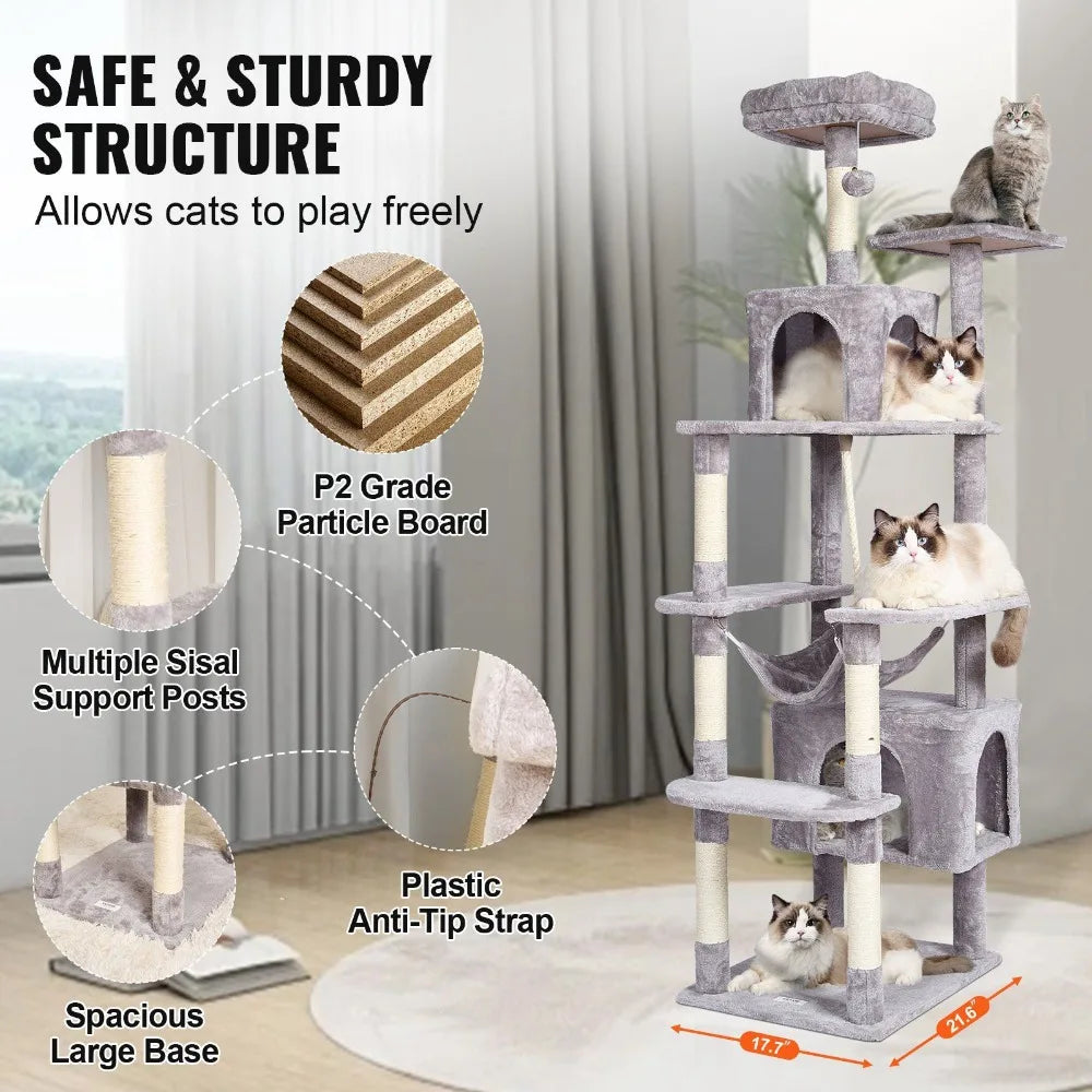 72 Inch Cat Tower Indoor Cats Multi-Level Scratching Post Condo