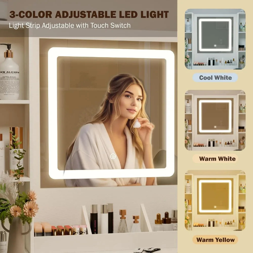 Vanity Table Set with Mirror and Lights Modern Makeup Dressing Table