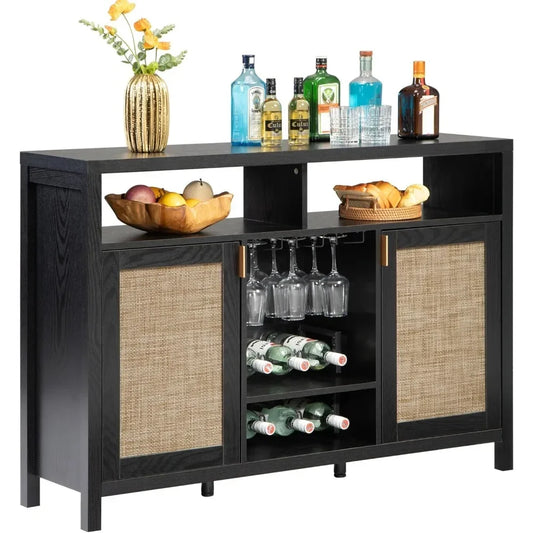 Rattan Coffee Bar Cabinet Modern Liquor Cabinet Buffet Storage 51 Inch