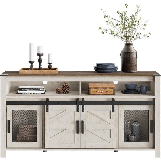 Farmhouse Buffet Cabinet Rustic Sideboard Storage Coffee Bar with Barn Doors