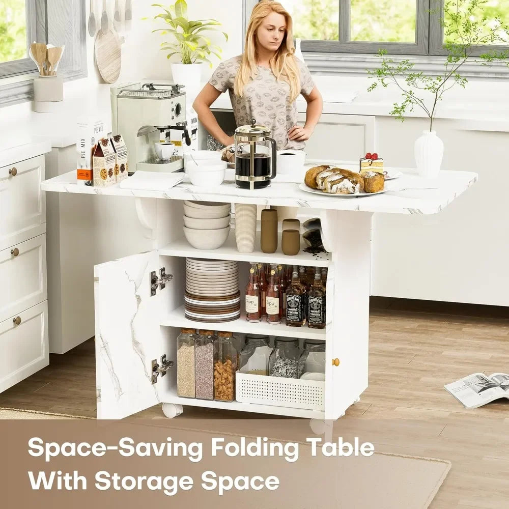 Rolling Kitchen Island with Drop Leaf Storage Cabinet on Wheels
