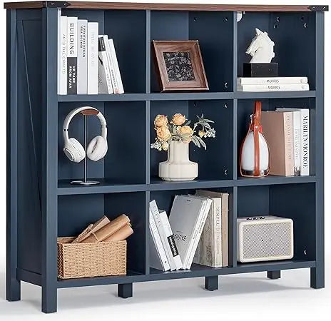 9 Cube Bookcase Farmhouse Wooden Display Shelf Vintage Storage Unit