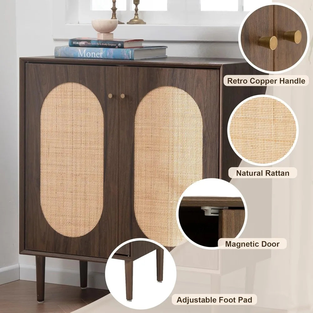 Rattan Storage Cabinet Set of 2 Modern Buffet Sideboard Kitchen Living Room