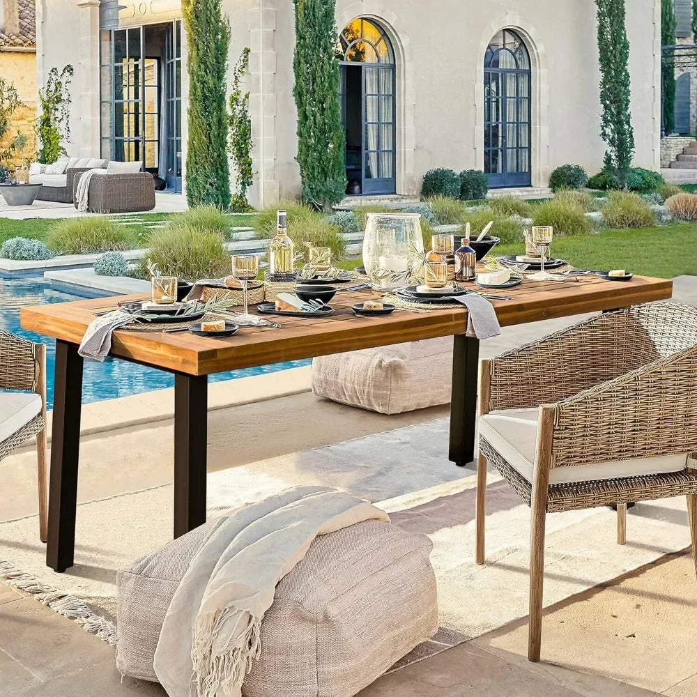 Ljustra Acacia Wood Dining Table 6-Person Indoor Outdoor Rustic Design