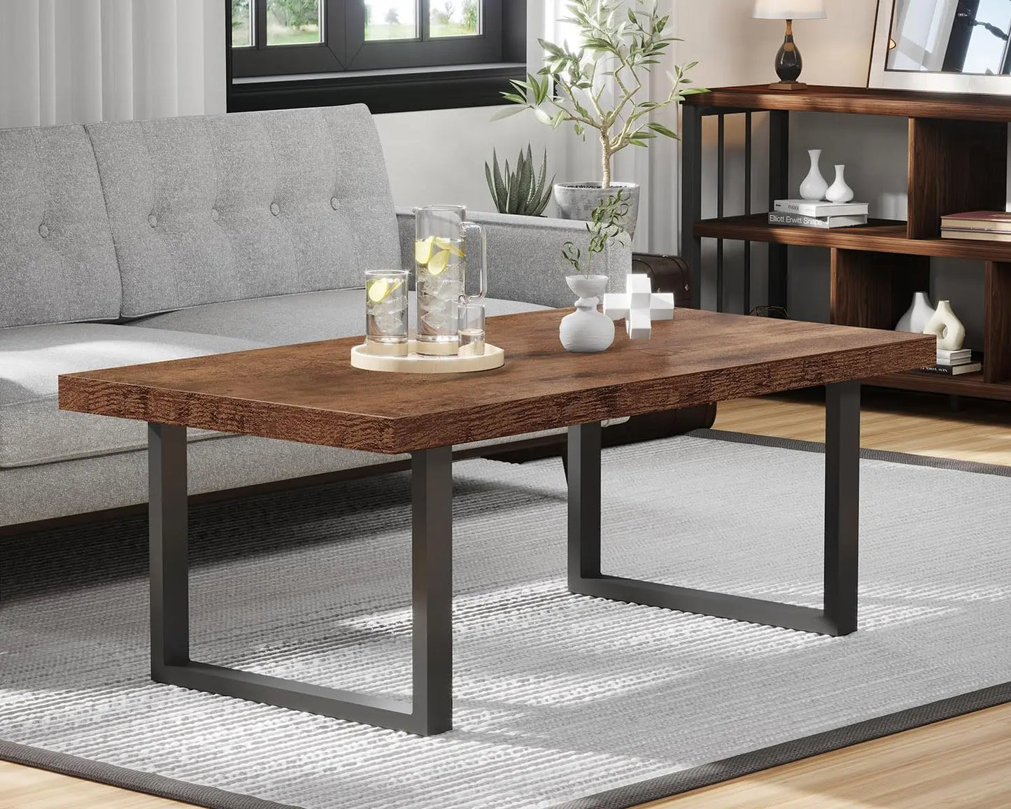 Rustic Industrial Rectangle Coffee Table Minimalist Wooden Center Table