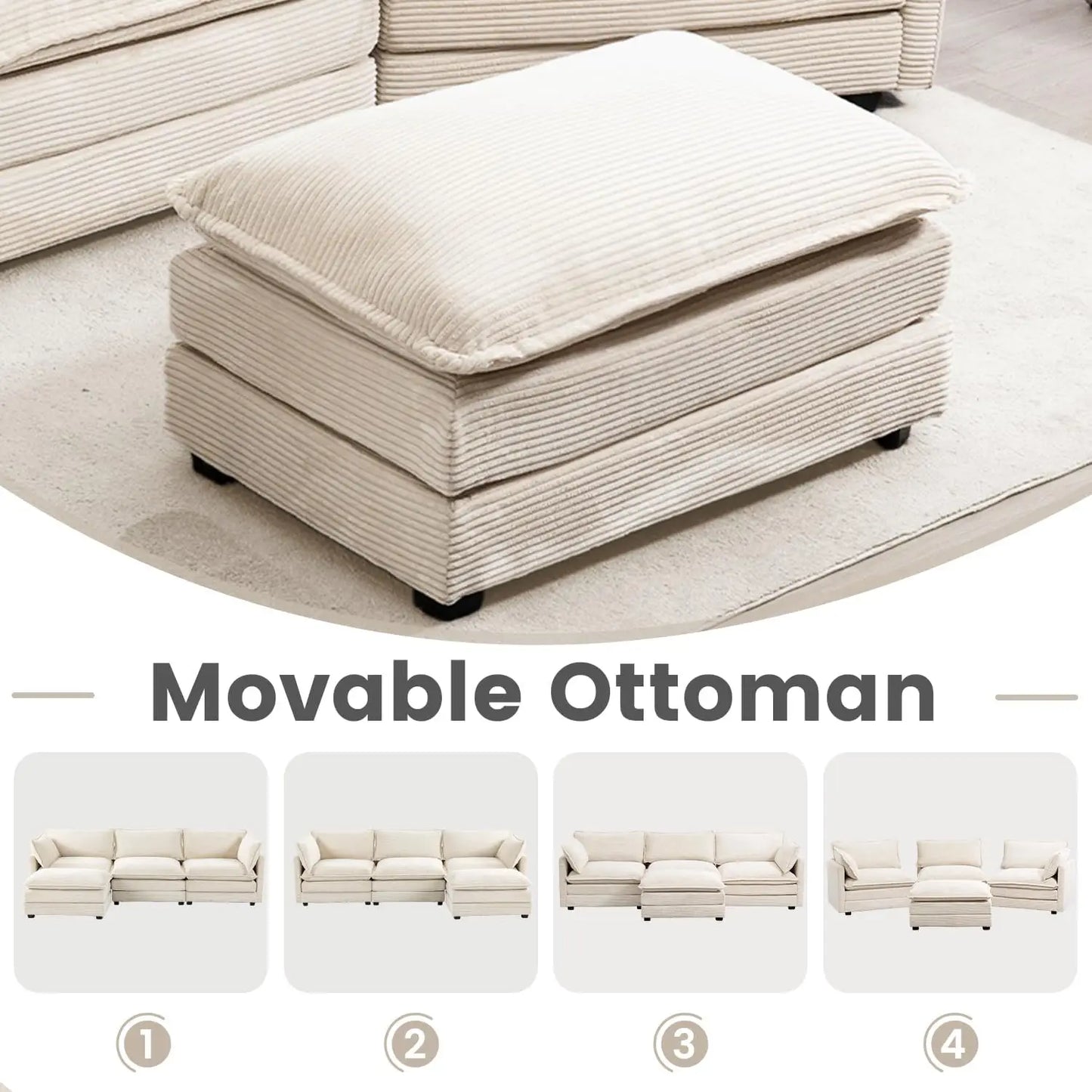 112 Inch 4 Seat L Shaped Modular Corduroy Sofa Set for Living Room