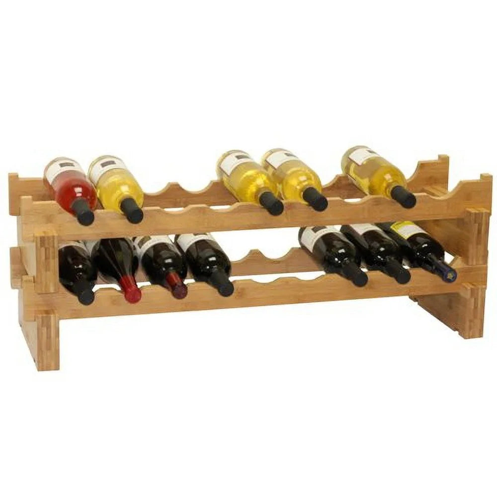 Stackable Bamboo Wine Rack Holds 18 Bottles Easy Assembly Durable Storage