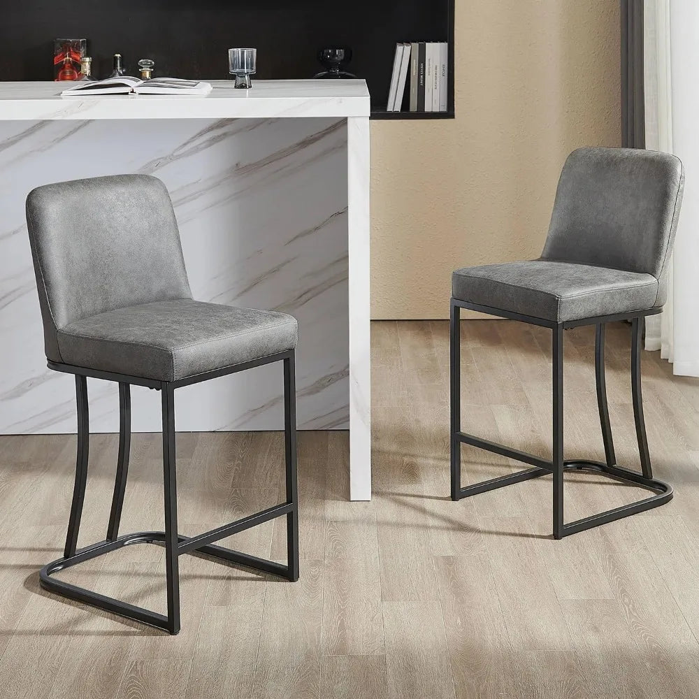 Bar Stools Set of 2 Modern Kitchen Counter Height Leather Bar Chairs