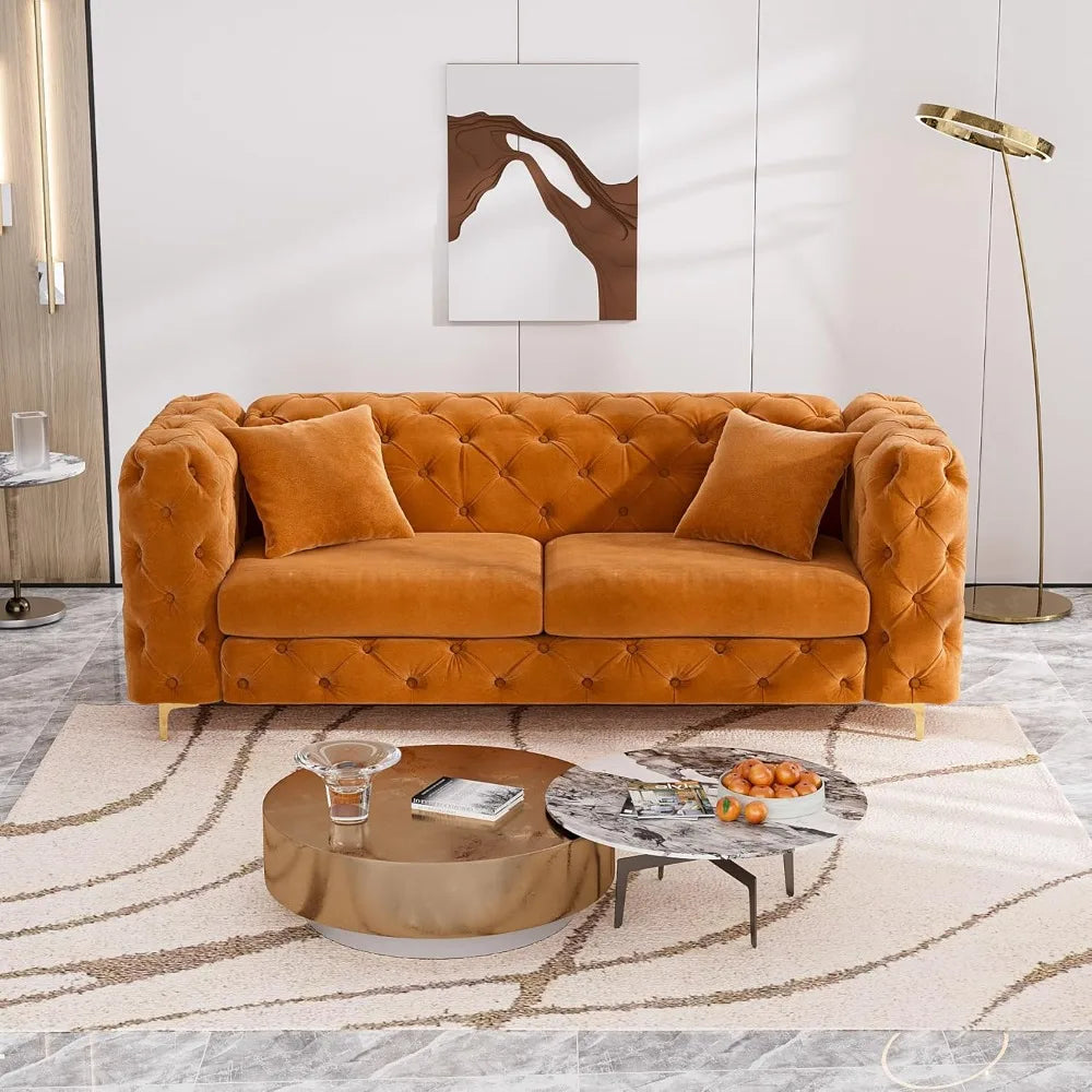 75 Inch Velvet Sofa Couch Mid Century Modern Tufted Button High Armrest