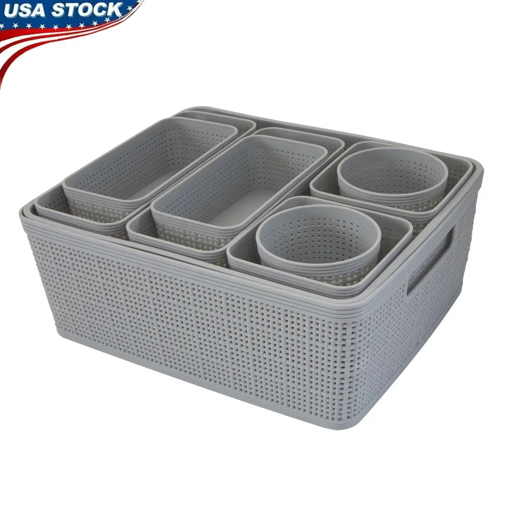 10 Pack Plastic Storage Baskets Set Organizer for Home Office Dorms