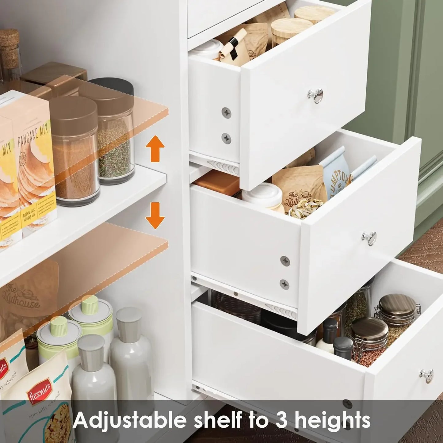 64 Inch Kitchen Storage Cabinet Pantry Hutch with Adjustable Shelves