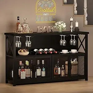 Industrial Coffee Bar Cabinet Farmhouse Wine Storage Sideboard Organizer