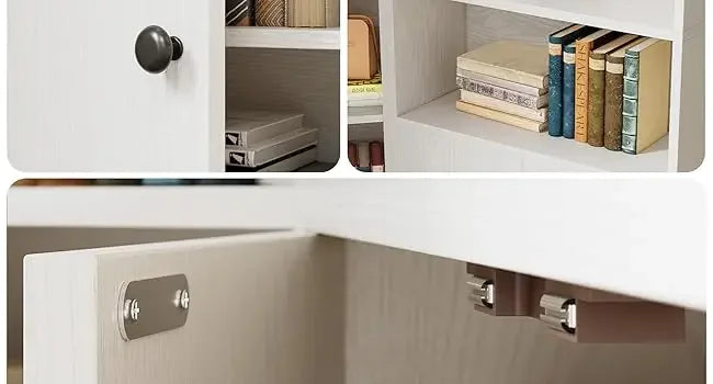 Ljustra Corner Bookshelf with 7 Adjustable Shelves and Storage Cabinets