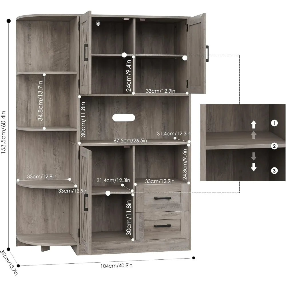 60.4" Farmhouse Kitchen Pantry Storage Cabinet Freestanding Hutch Buffet